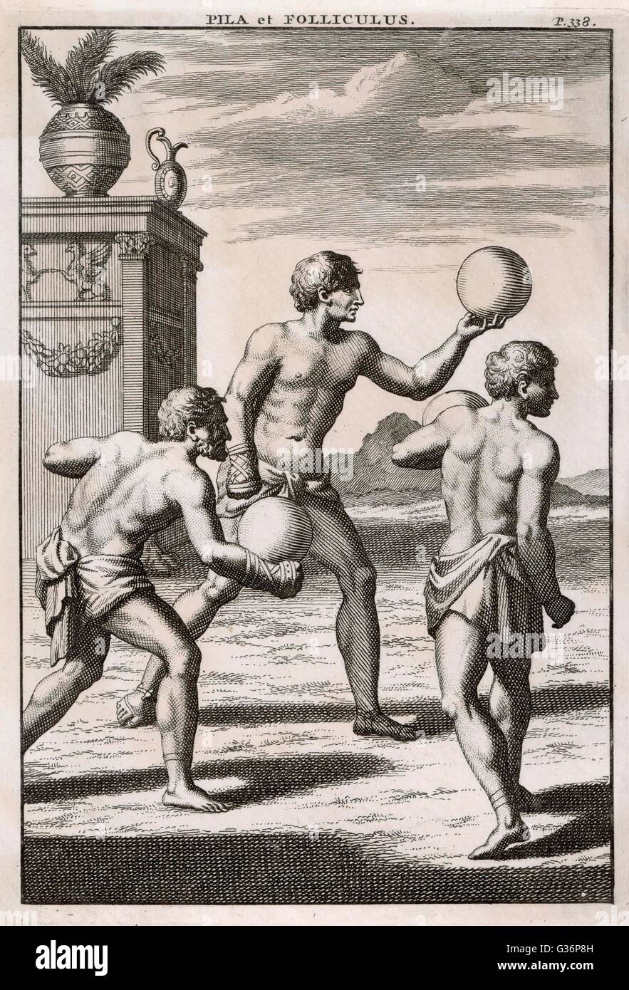 Ancient Roman athletes playing handball.         Date: BCE Stock Photo