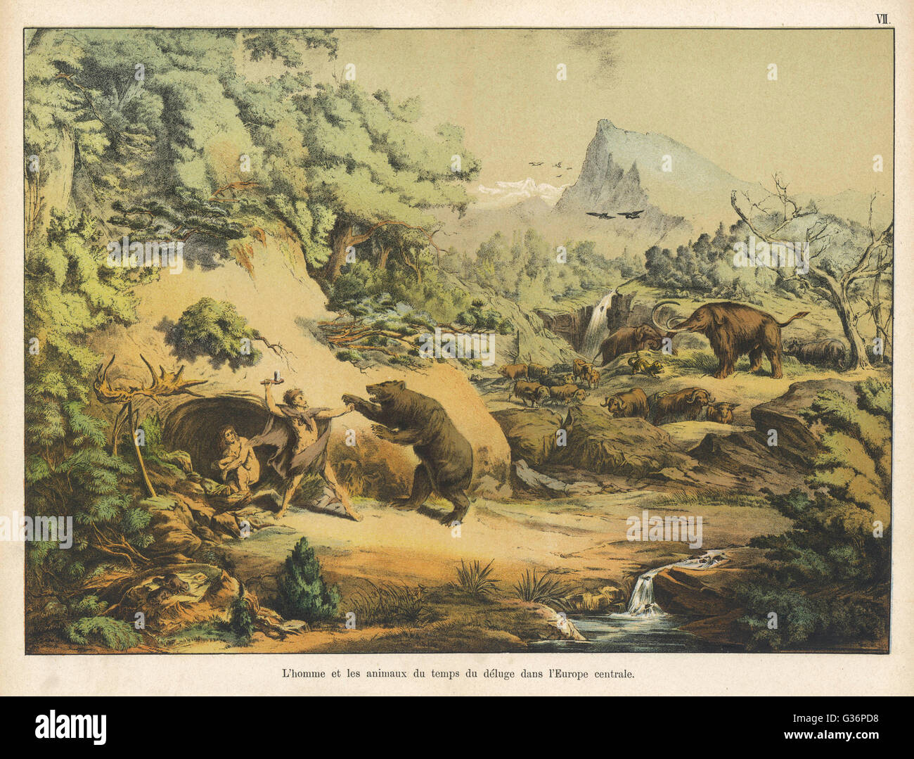 Animals and homo sapiens at the time of the Flood Stock Photo