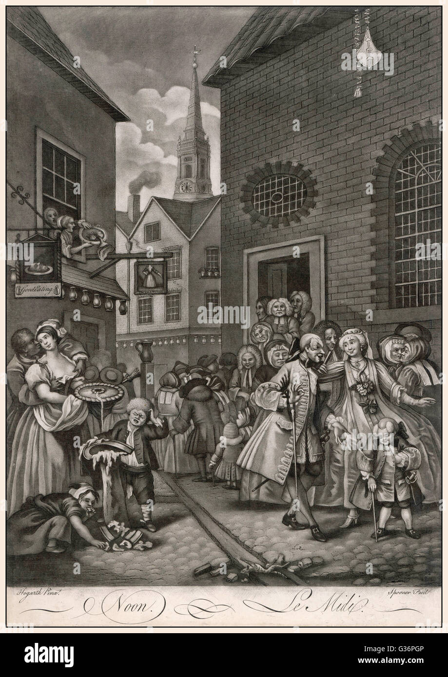 Hogarth, Four Times of the Day, 2. Noon. A group of Huguenots attend