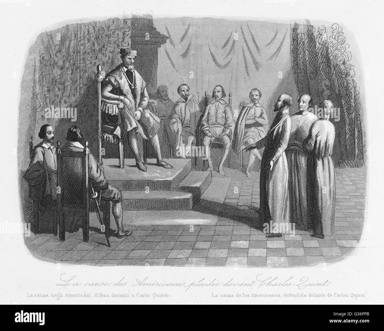 Emperor Carl V with Quevedo and Las Casas Stock Photo