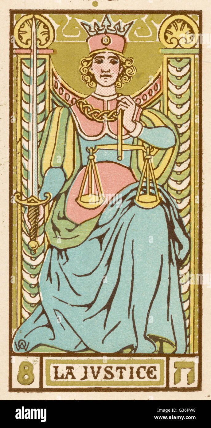 Justice as depicted on a Tarot card Stock Photo