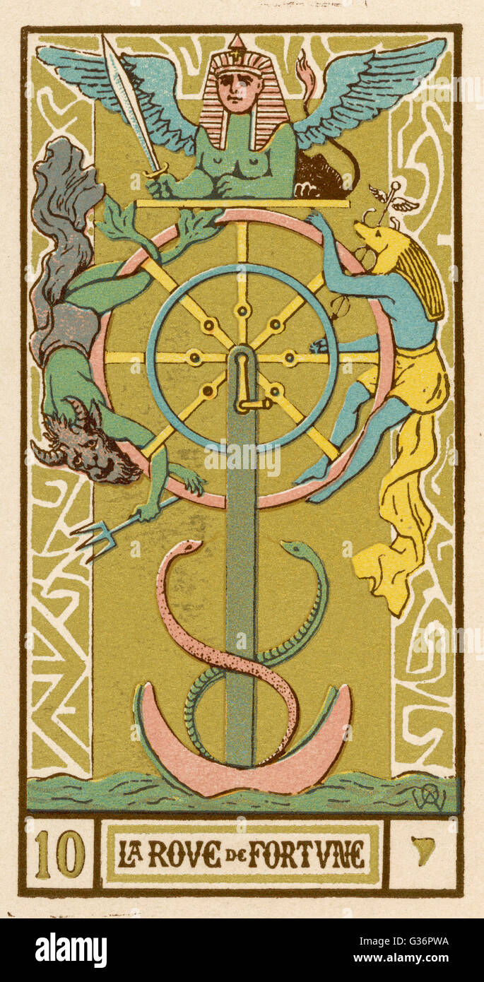Wheel of Fortune on a tarot card Stock Photo
