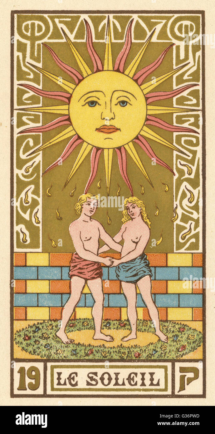 The Sun depicted on a Tarot card Stock Photo