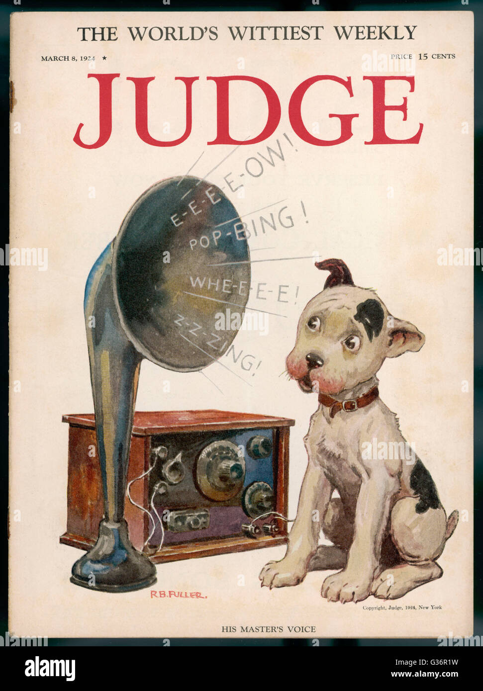 Magazine cover, dog and radio - His Master's Voice.     Date: 1924 Stock Photo