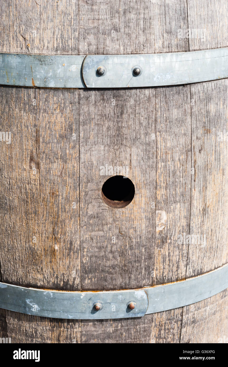 Bung hole in old wood cask between metal bands Stock Photo Alamy