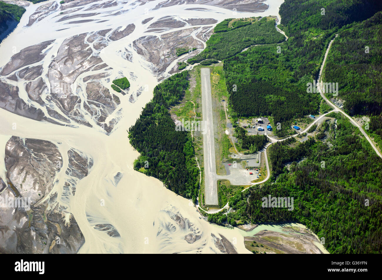 An aerial photo of the Chitina Airport in Alaska USA Stock Photo