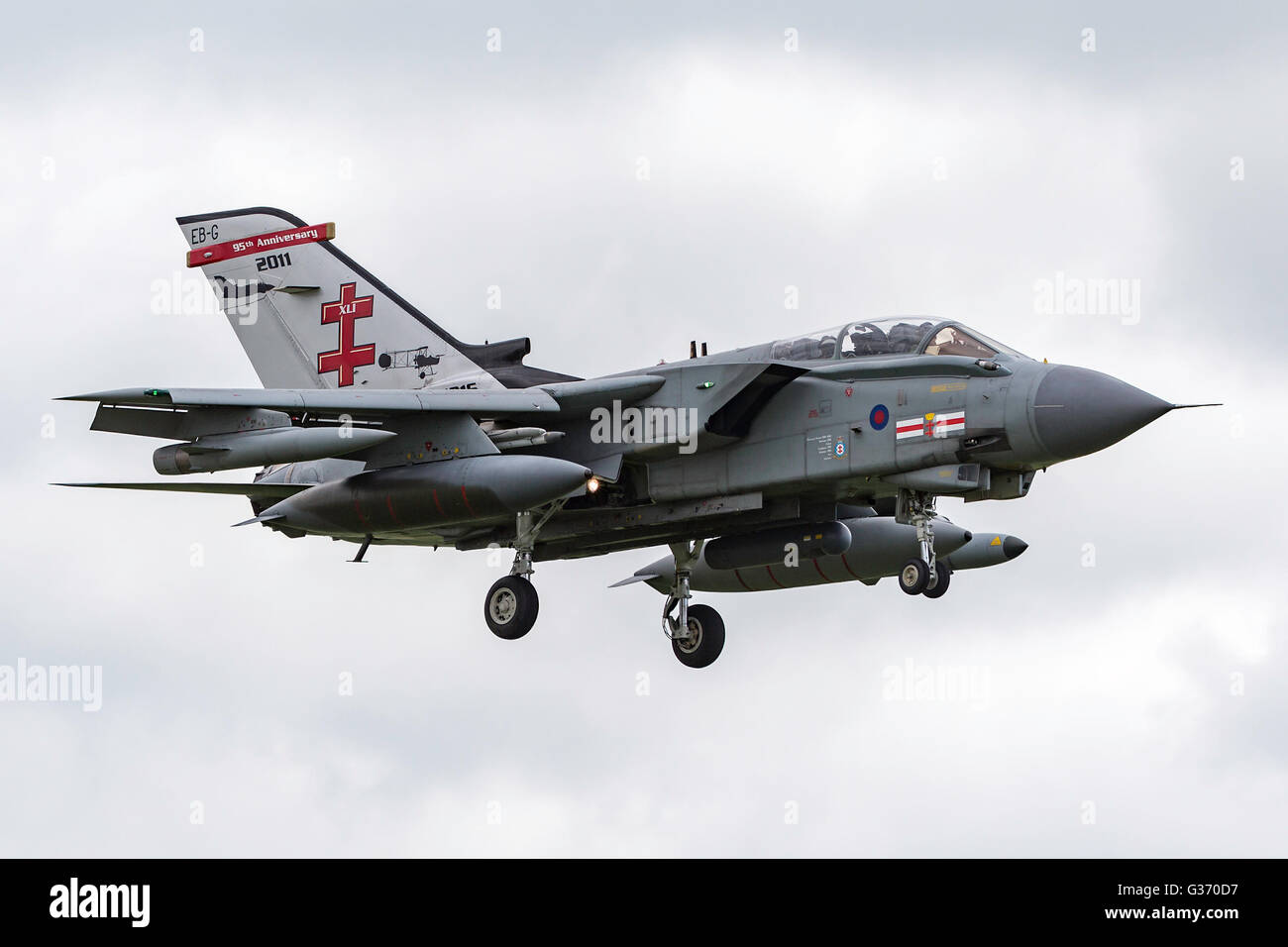 Royal Air Force (RAF) Panavia Tornado GR4 ZA600 from 41 Squadron with tail markings celebrating