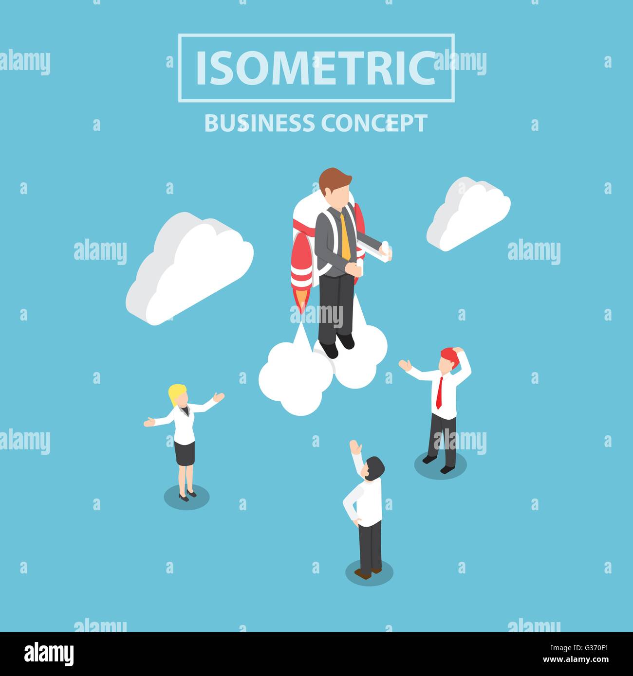 Isometric businessman flying with a jetpack, VECTOR, EPS10 Stock Vector ...