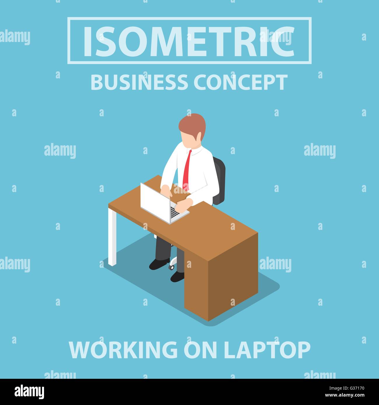Isometric businessman working on laptop at his desk, VECTOR, EPS10 Stock Vector