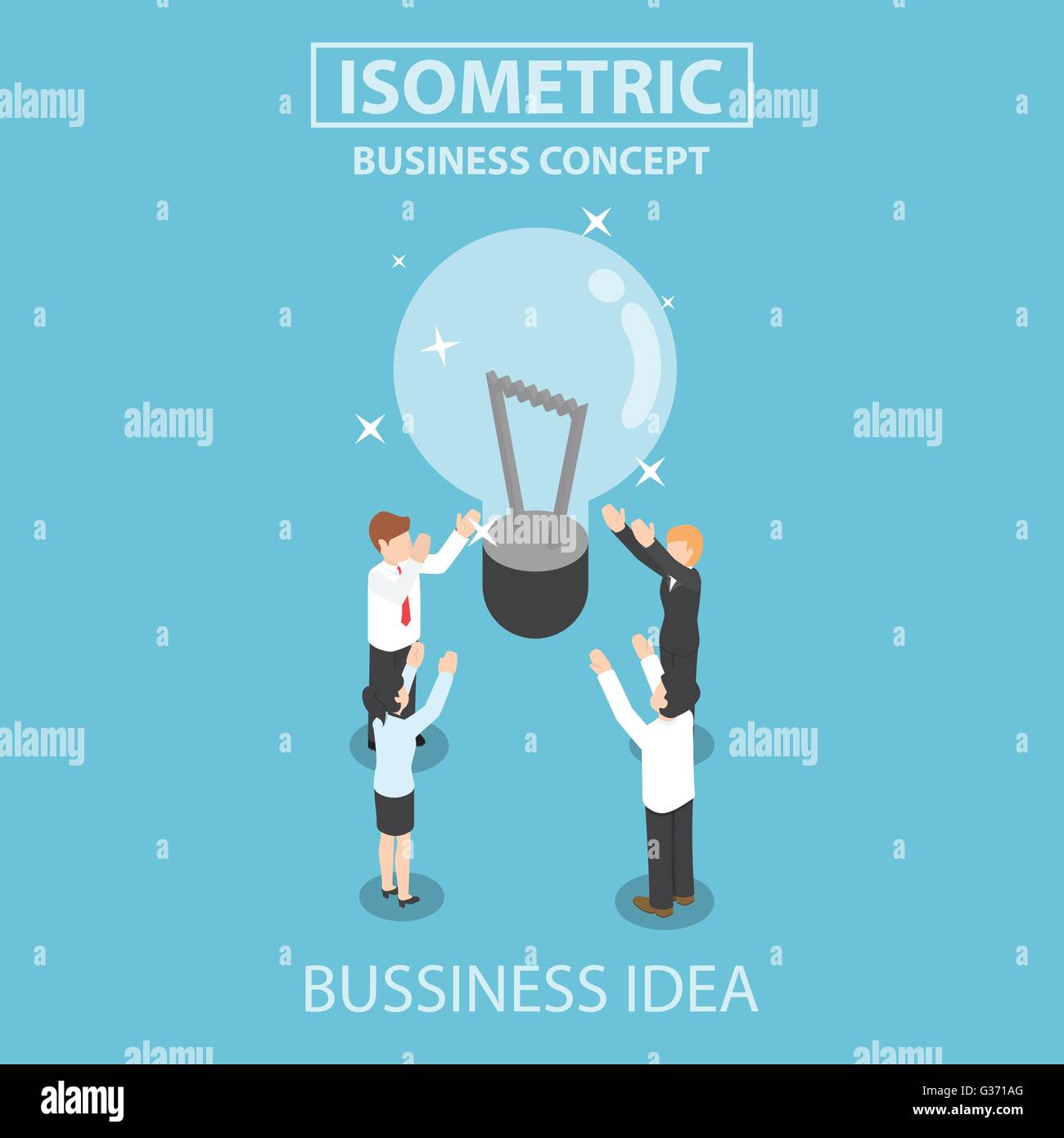 Businessman and businesswoman getting good idea, Flat 3d web isometric design, VECTOR, EPS10 Stock Vector