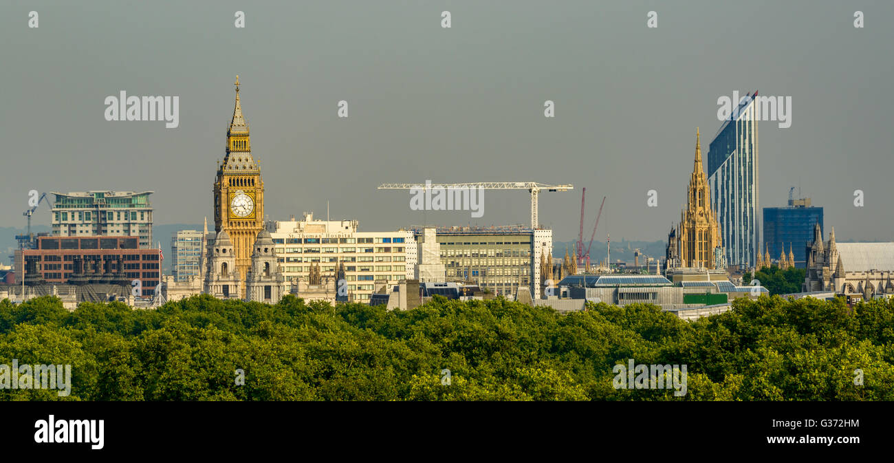 London, UK, circa September 2013:  London skyline, Green Park in the foreground Stock Photo