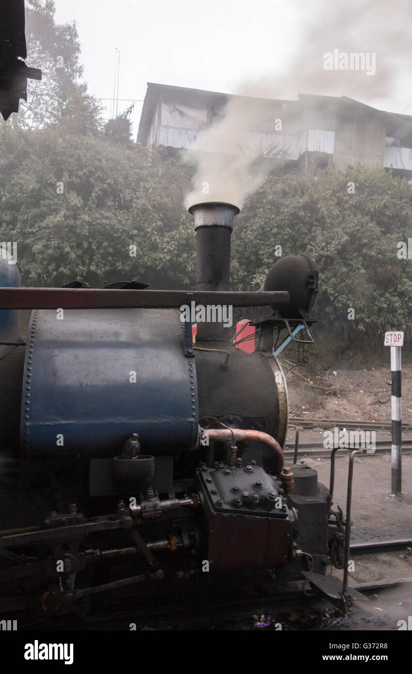 Close-up of the 'B' Class Steam Locomotive of Darjeeling Himalayan Railway Stock Photo