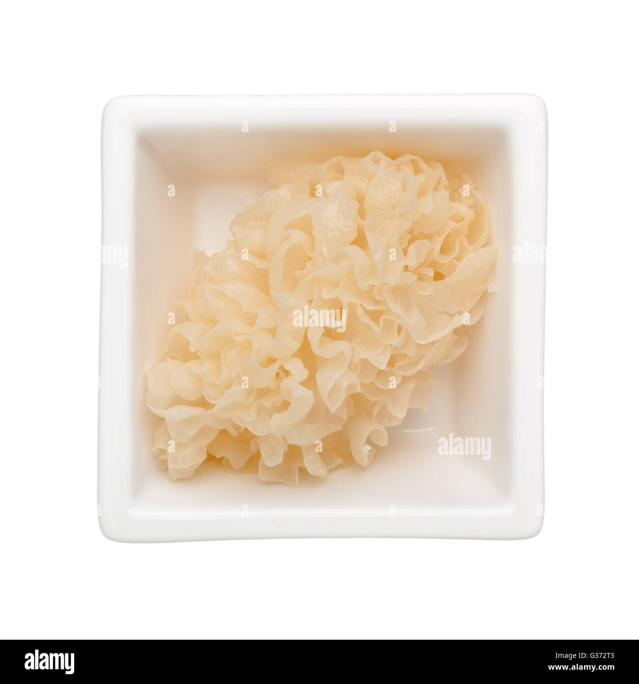 White fungus in a square bowl isolated on white background Stock Photo
