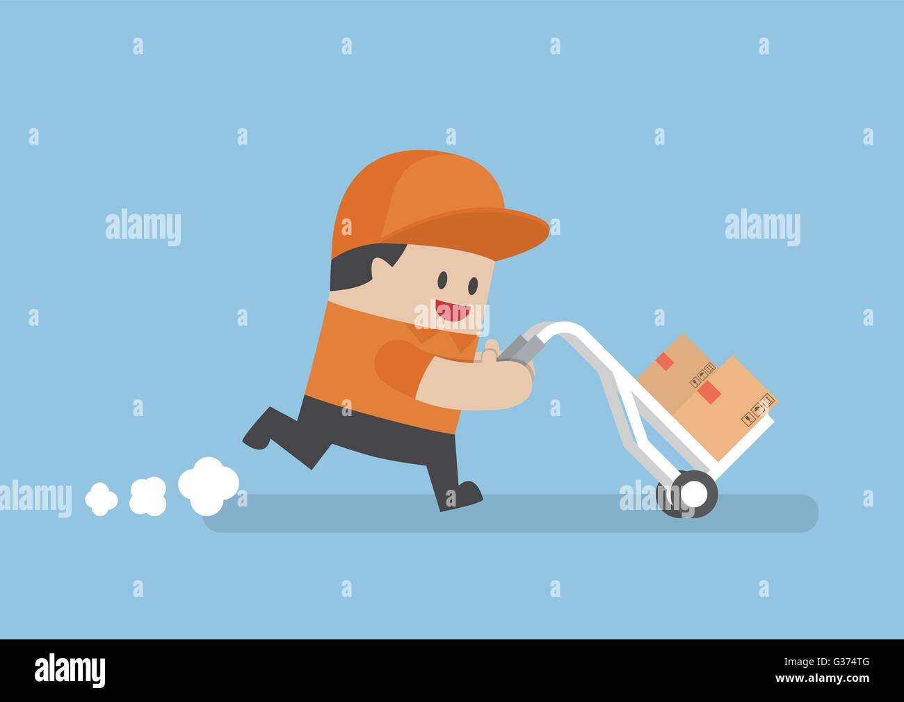 Delivery man delivering cardboard boxes by cart, delivery service