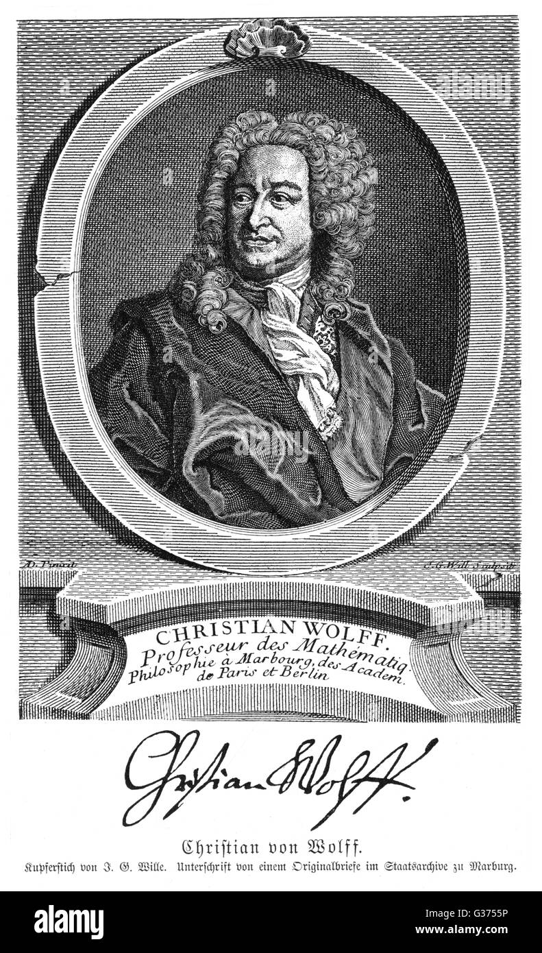 CHRISTIAN VON WOLFF German professor of  mathematics and philosophy at  Marburg.       Date: 1679 - 1754 Stock Photo