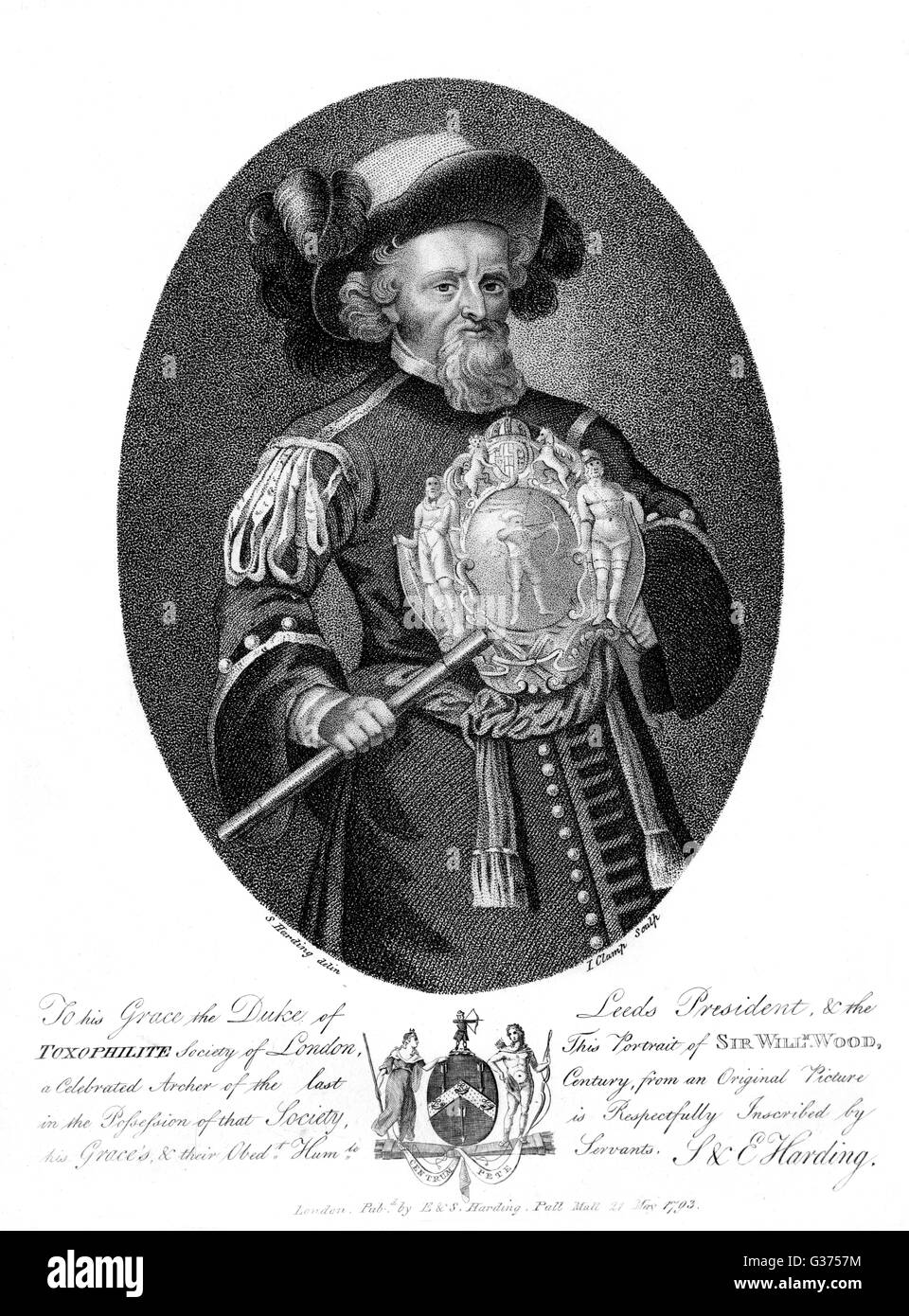 SIR WILLIAM WOOD dressed as  marshal of the Finsbury  Archers, author.        Date: 1609 - 1691 Stock Photo