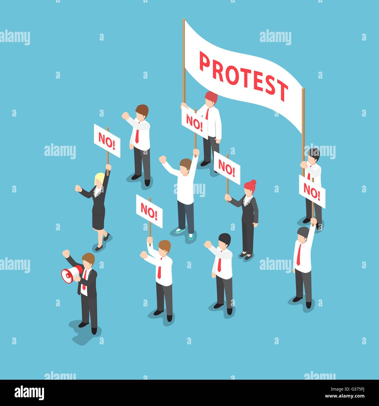 Isometric business people demonstration or Protest with megaphone and placard, VECTOR, EPS10 Stock Vector