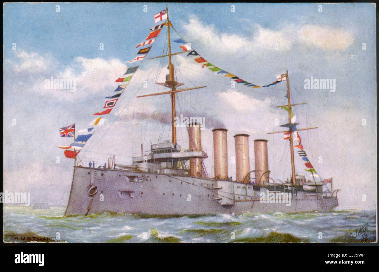 HMS Drake, British armoured cruiser Stock Photo