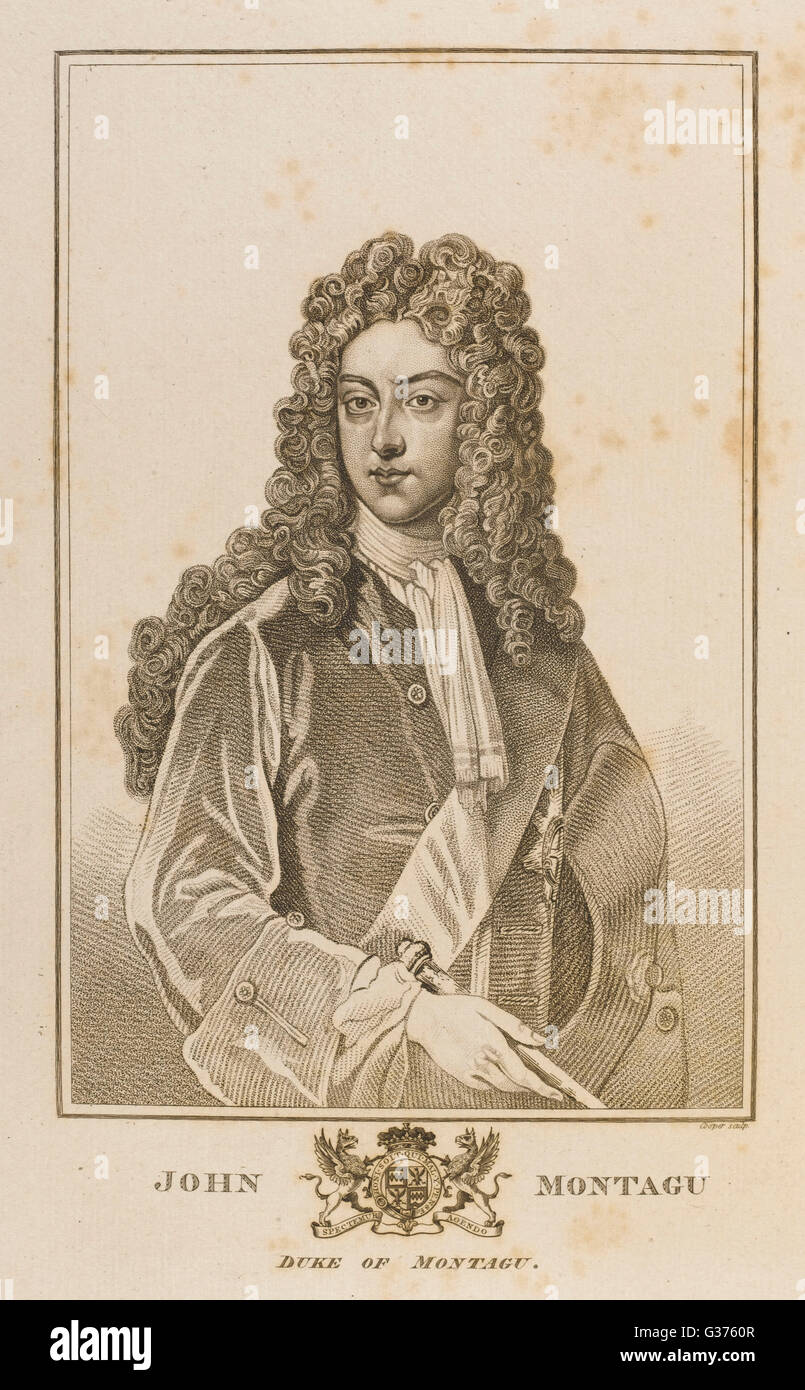 JOHN second duke of MONTAGU  (or Montague) eccentric known for his  kindness, notably to his  hideous dog which he loved  because no one would love it.     Date: 1688 - 1749 Stock Photo