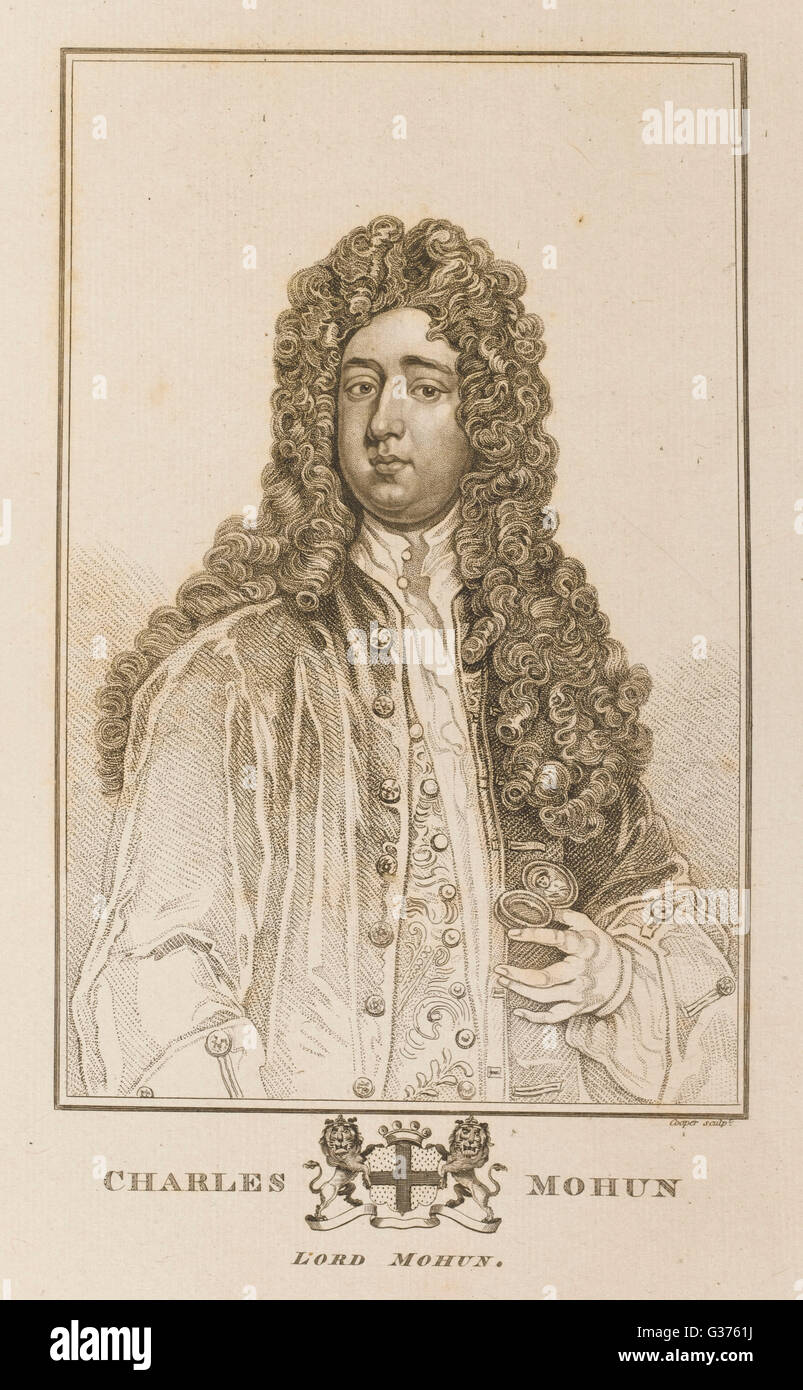 CHARLES lord MOHUN 'a less useful member of  society, or a more profligate  and licentious character,  never disgraced the peerage of  England' : killed in a duel.     Date: 1675 - 1712 Stock Photo