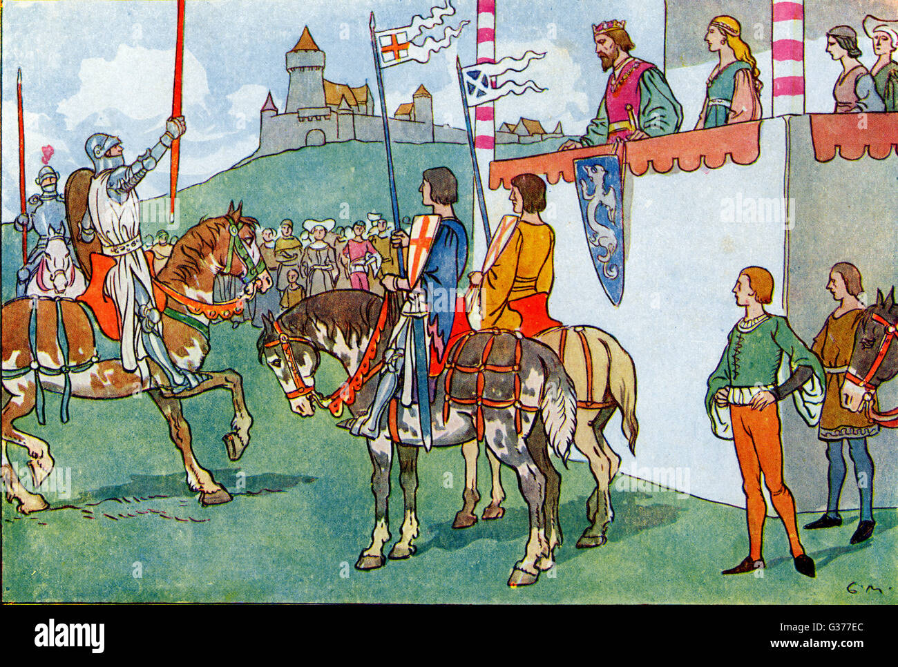 King Arthur addresses a Knight Stock Photo