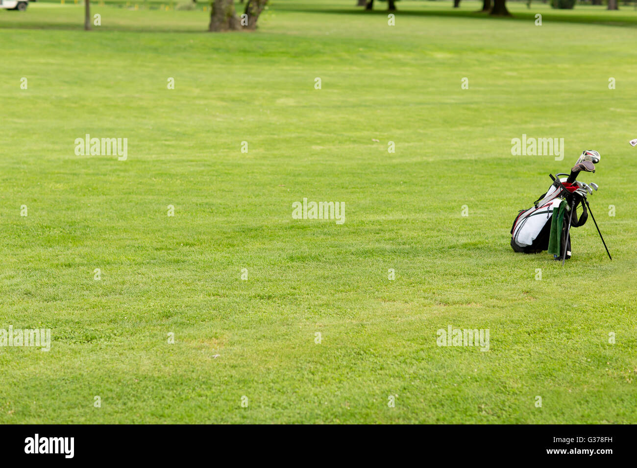 View of the golf equipment at the golf course Stock Photo