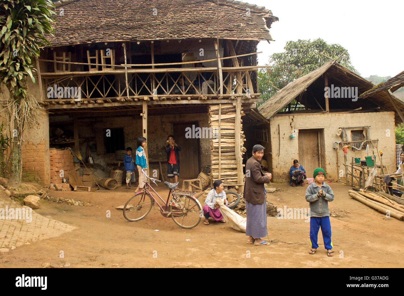 Asian, Myanmar, people of Kengtung in the house of bamboo. Stock Photo