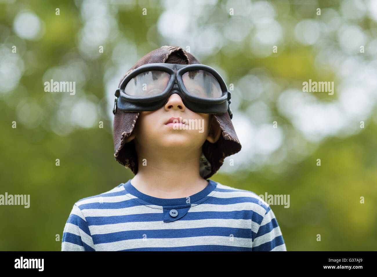 Boy pretending to be an aviation pilot Stock Photo