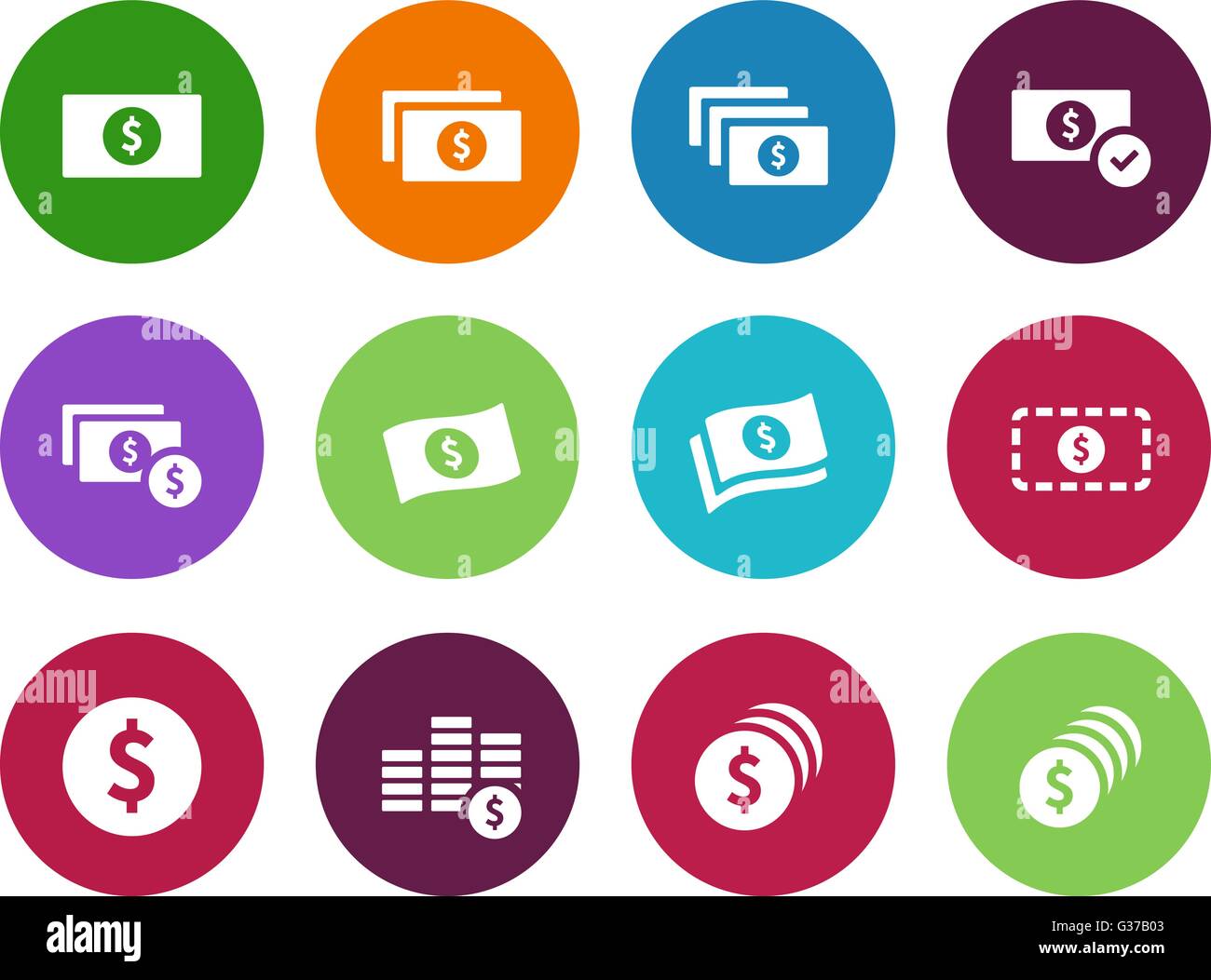 Dollar Banknote circle icons on white background Stock Vector Image ...