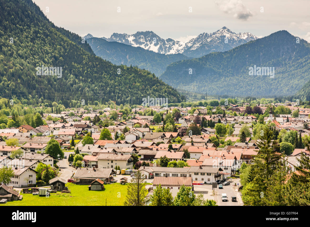 Aerial view over the village of Mittenwald in Bavaria (Germany Stock ...