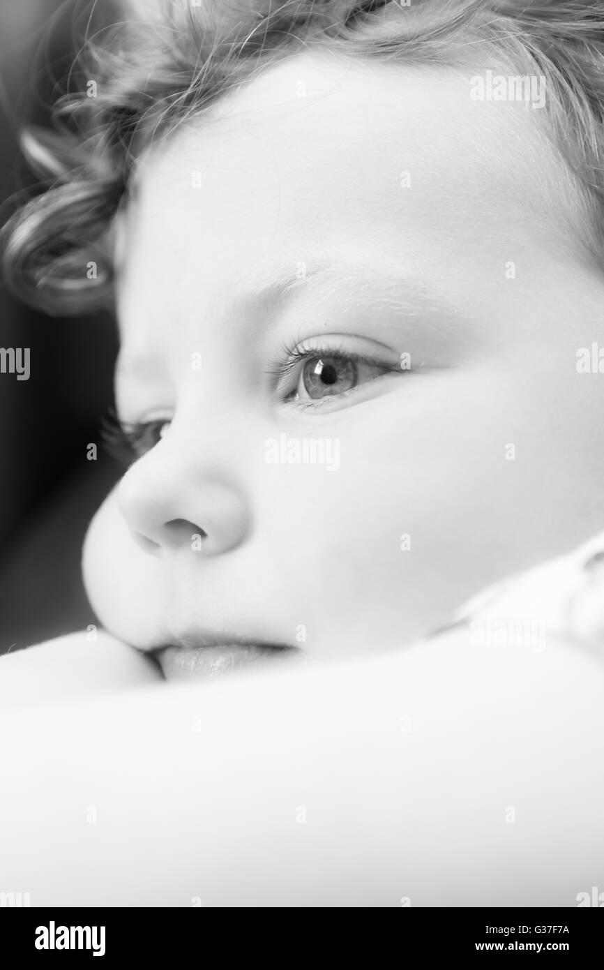 Little girl cover face hair Black and White Stock Photos & Images - Alamy