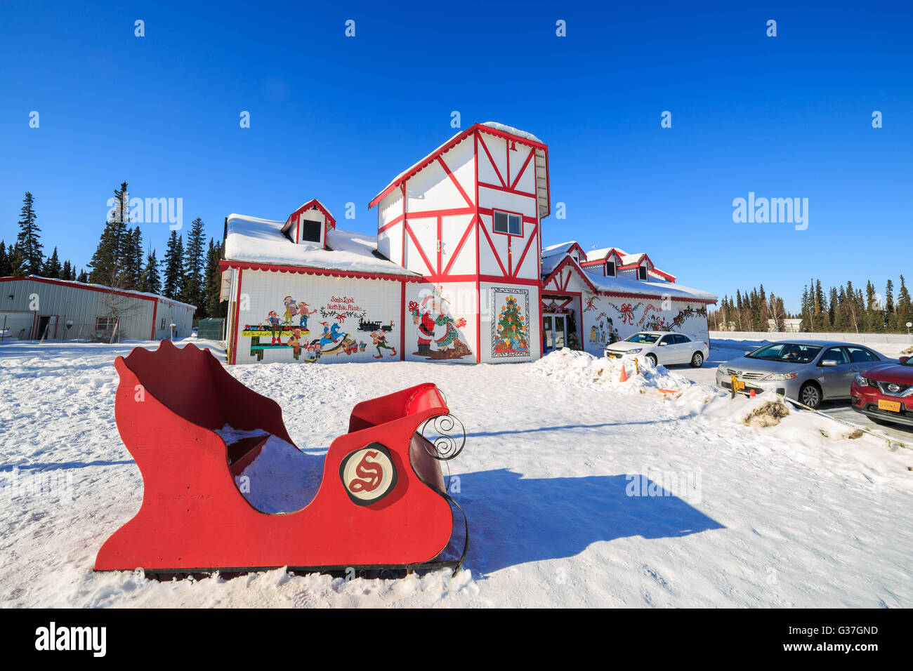 MAR 18, Fairbanks: The beautiful santa claus house on MAR 18, 2015 at Fairbanks Stock Photo