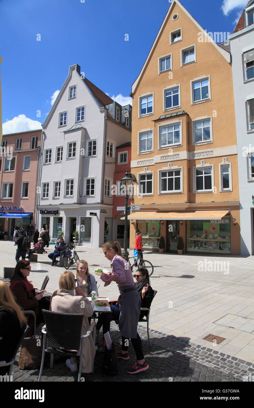 Germany, Bavaria, Augsburg, street scene, cafe, people, Stock Photo
