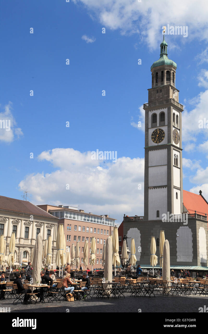 Germany, Bavaria, Augsburg, Rathausplatz, Perlach Tower, Stock Photo