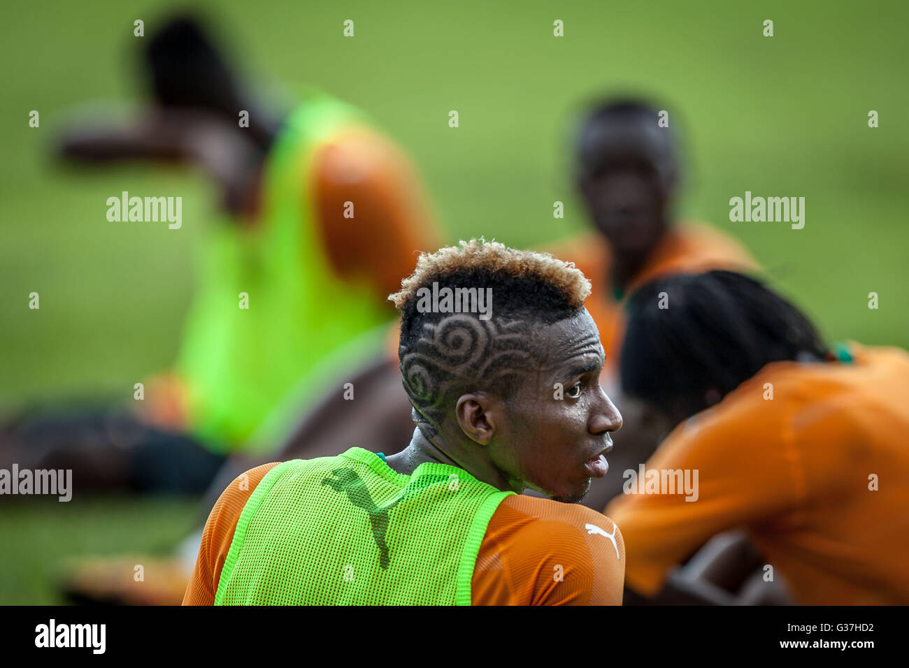 The Ivory Coast national football team 'The Elephants' training session in Abidjan, Ivory Coast. Stock Photo