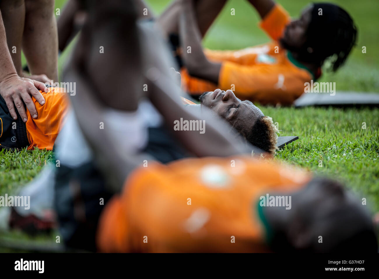 The Ivory Coast national football team 'The Elephants' training session in Abidjan, Ivory Coast. Stock Photo