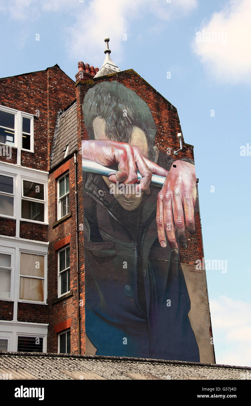 Mural in the Northern Quarter of Manchester by German street artist Case portraying mental health issues Stock Photo