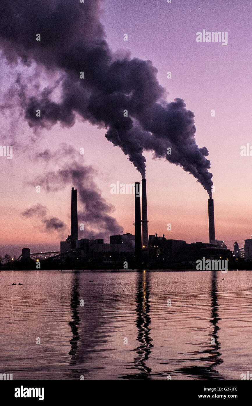 Power plant emits flue gas from electricity generation Stock Photo Alamy