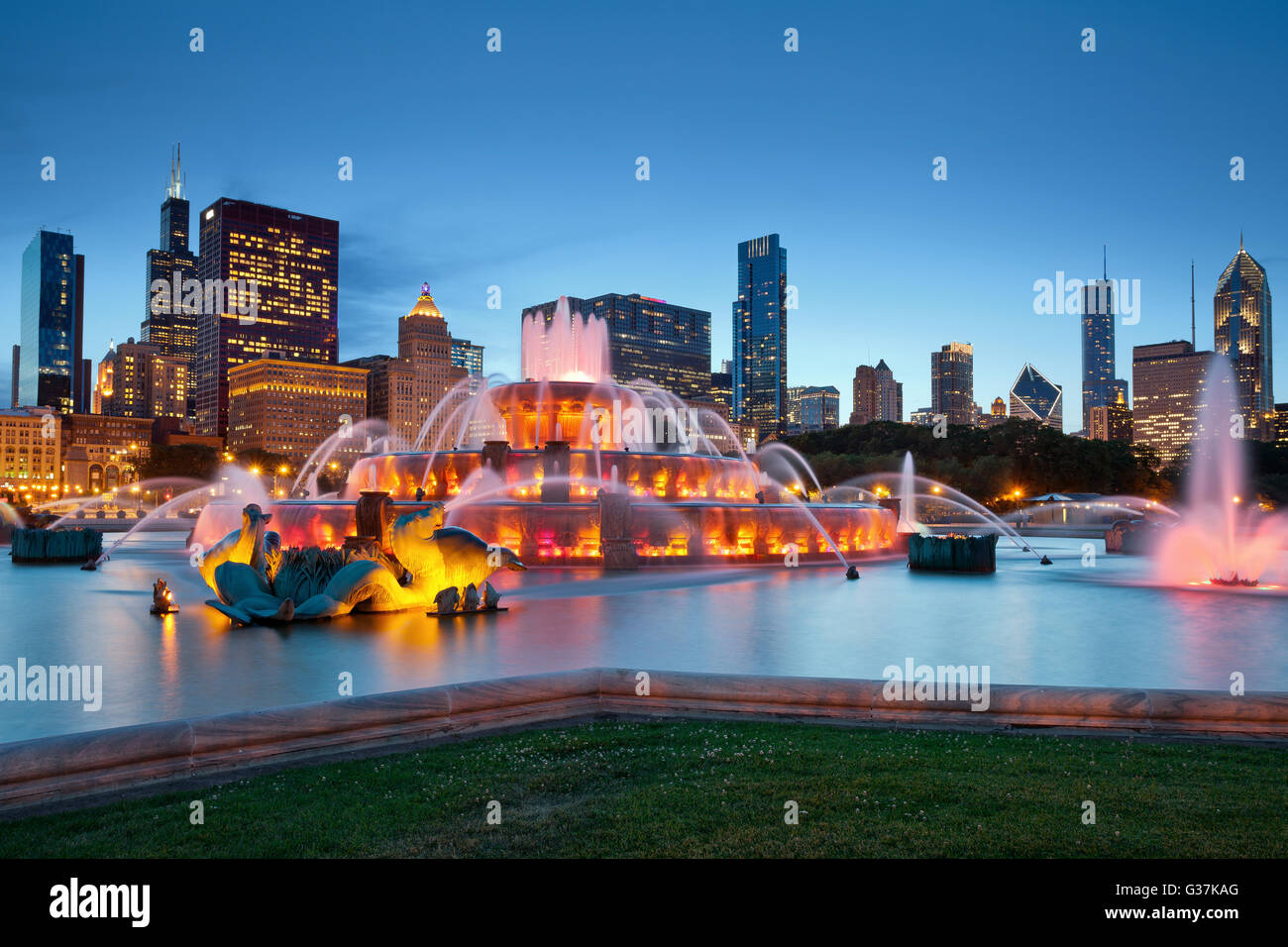 Buckingham Fountain. Image of Buckingham Fountain in Grant Park, Chicago, Illinois, USA. Stock Photo
