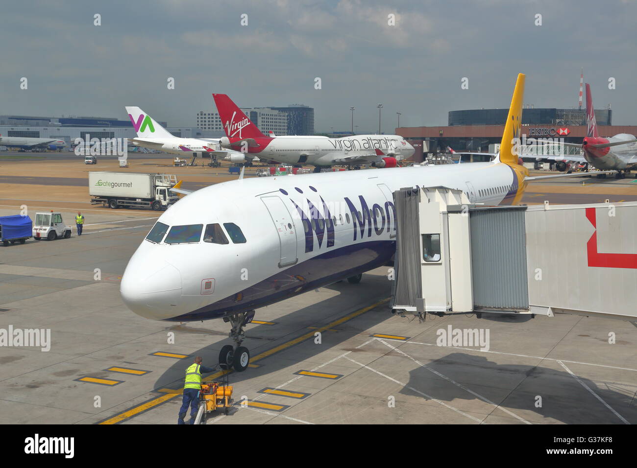Monarch Airbus A321-231 G-ZBAK at the gate at Funchal Airport, Madeira, Portugal Stock Photo