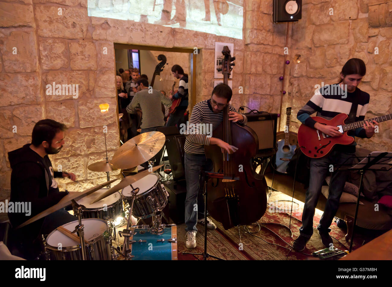 A live band at a typical bar in Valletta in Malta. Stock Photo