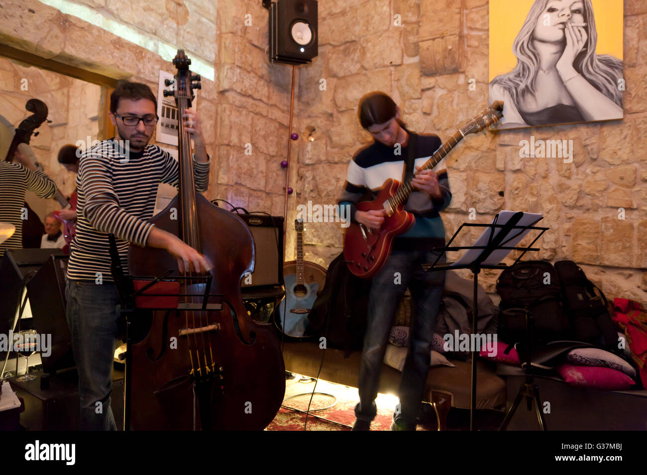 A live band at a typical bar in Valletta in Malta. Stock Photo