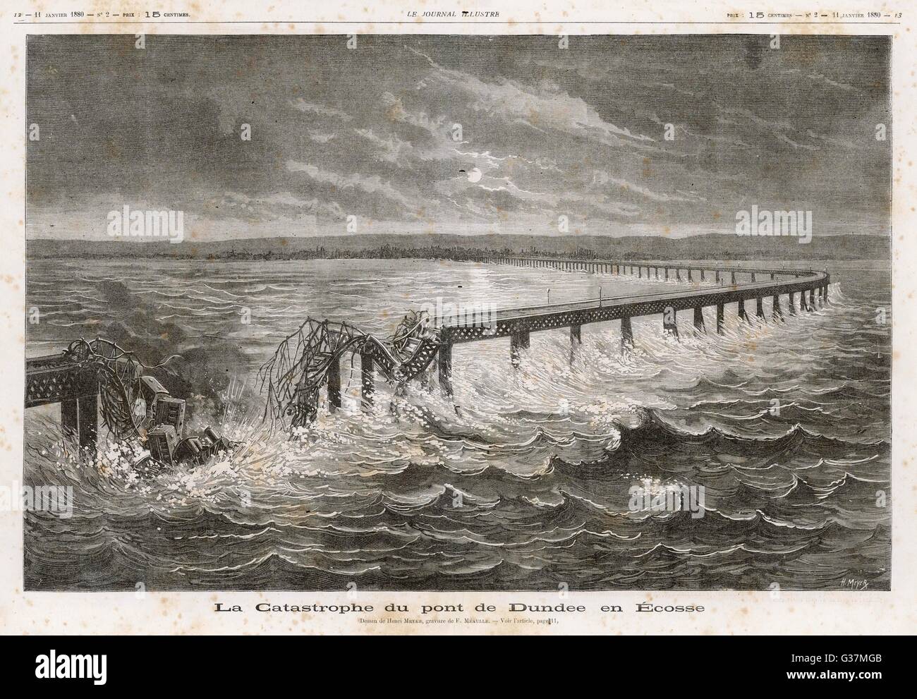 Tay Bridge collapses during a storm, with disastrous consequences.      Date: 28 December 1879 Stock Photo