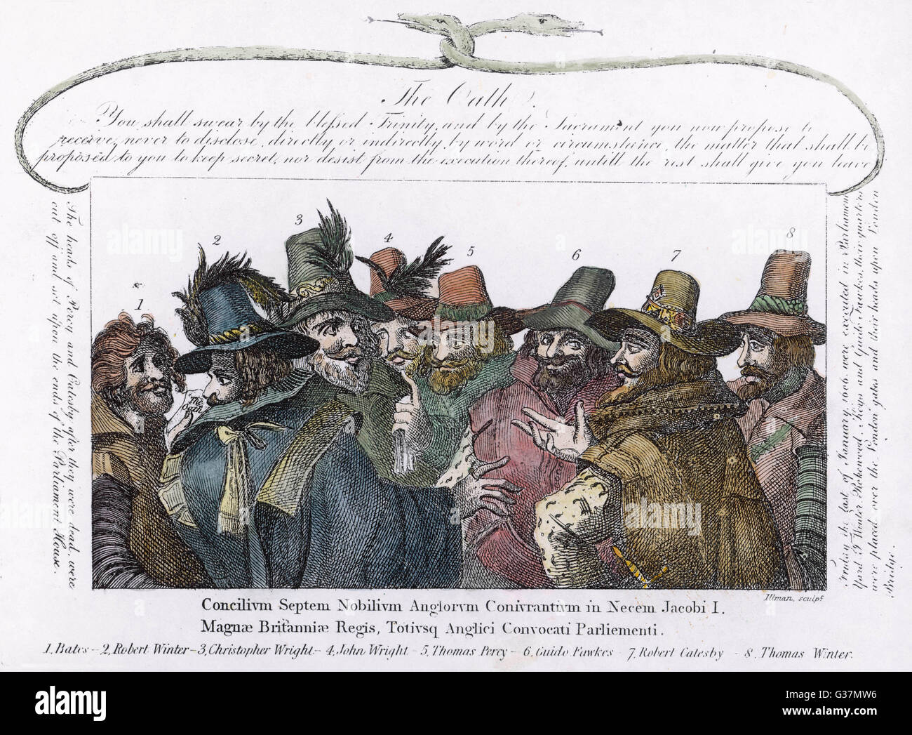 The conspirators  (Guy Fawkes is number 6)        Date: 1605 Stock Photo