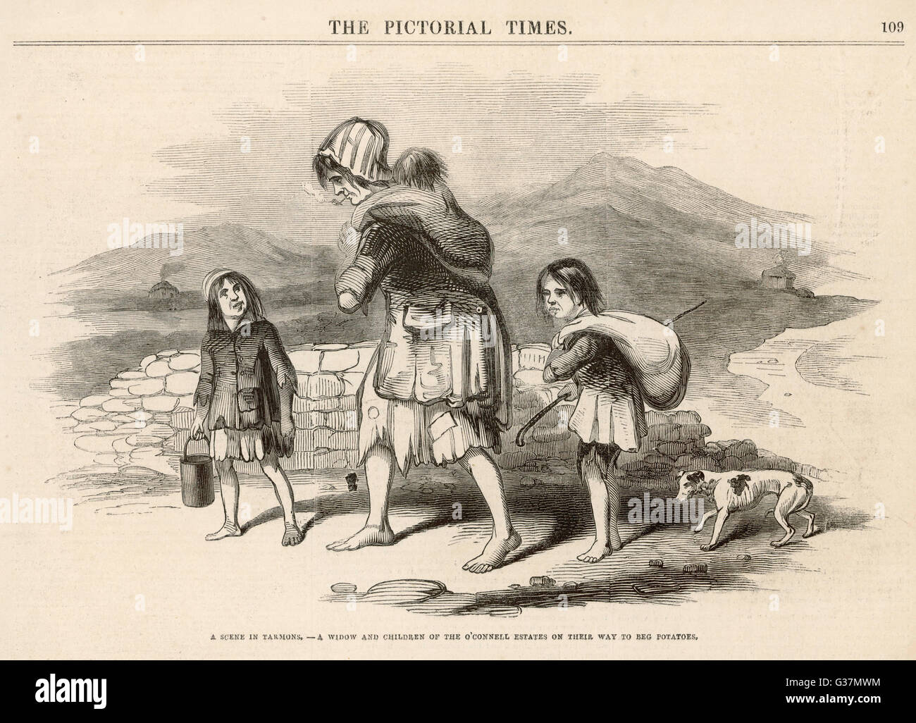 A widow and her children go  off to beg for potatoes         Date: 1846 Stock Photo