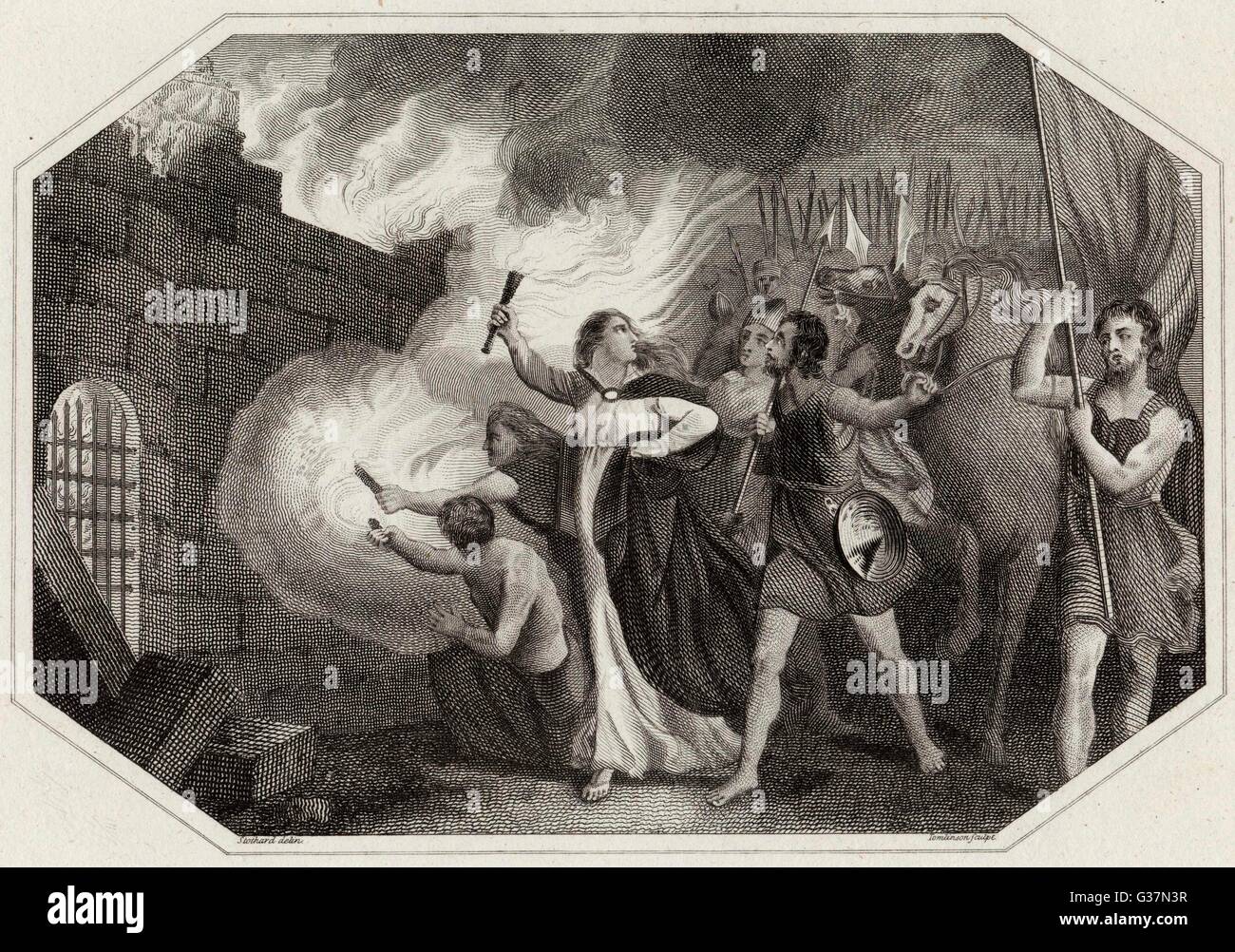 BOADICEA (or Boudicca) Queen of the Iceni, torches the city of London  rather than let it fall intact  into the hands of the Romans       Date: 61 Stock Photo