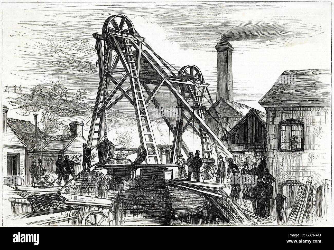 Bunker's Hill mine, in North Staffordshire, the scene of a fatal explosion  on April 30th 1875.       Date: 1875 Stock Photo