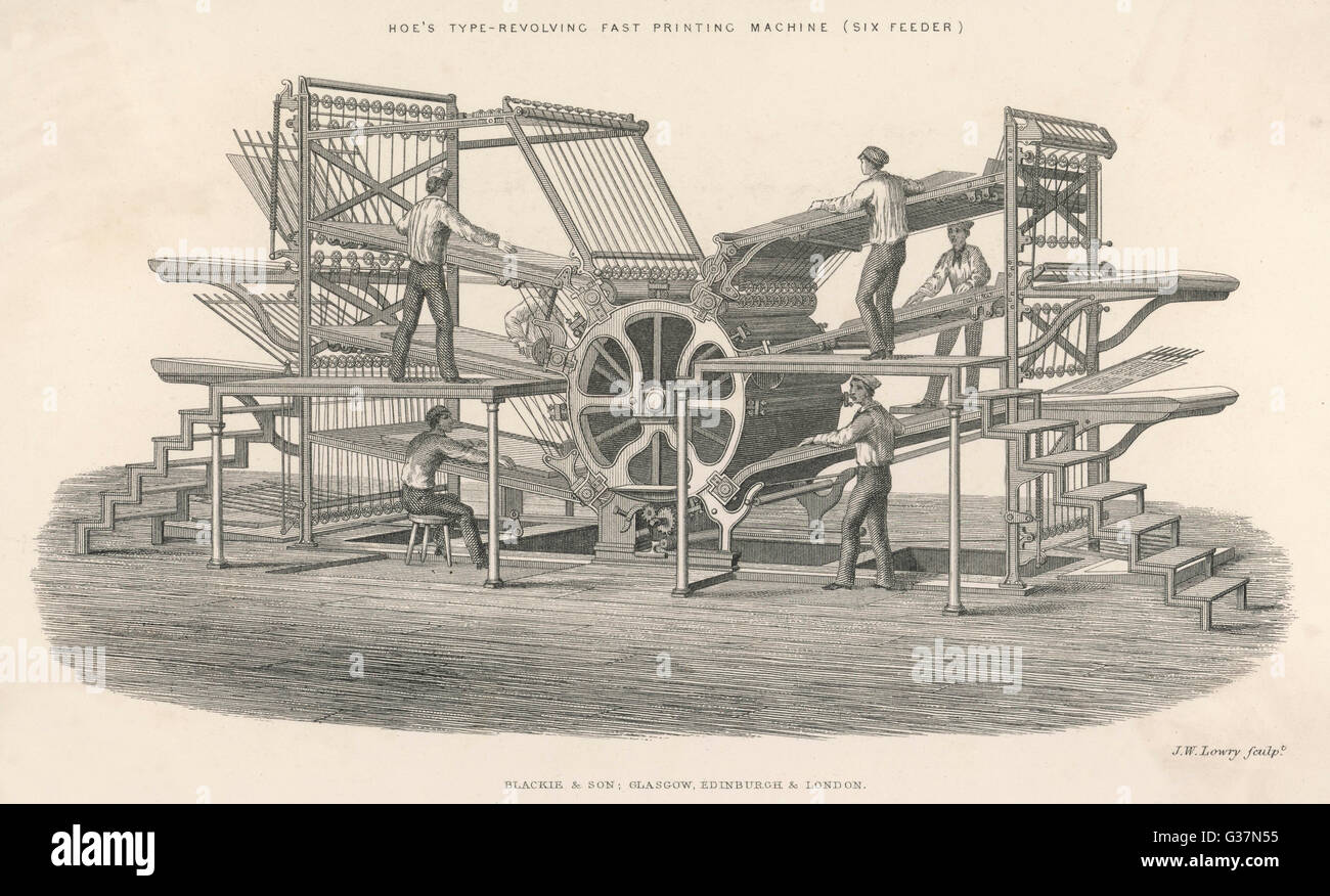 Hoe's six feeder type revolving fast printing machine        Date: circa 1870 Stock Photo