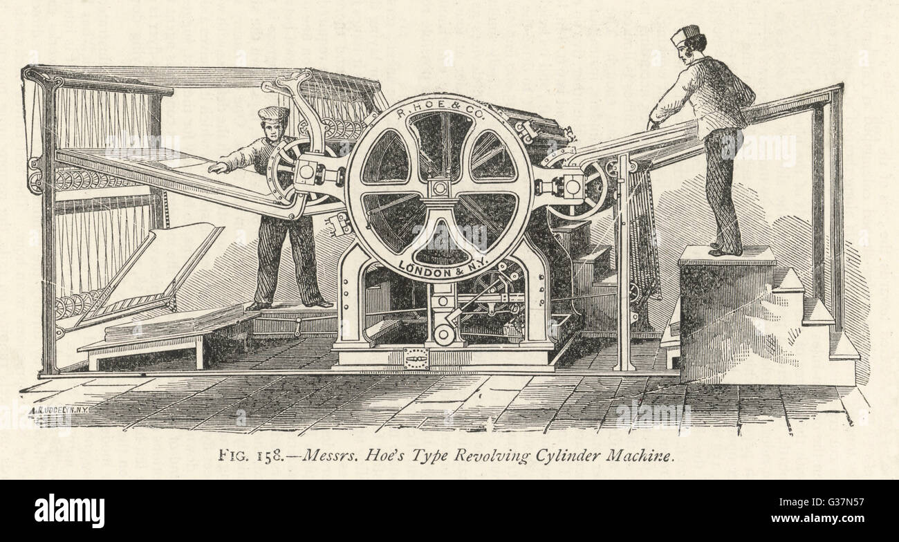 Hoe's Type Revolving Cylinder printing machine         Date: circa 1860 Stock Photo