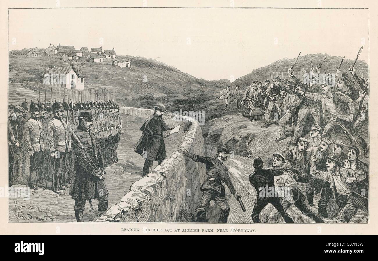 The crofters of Lewis, in the Hebrides, riot against enclosures by